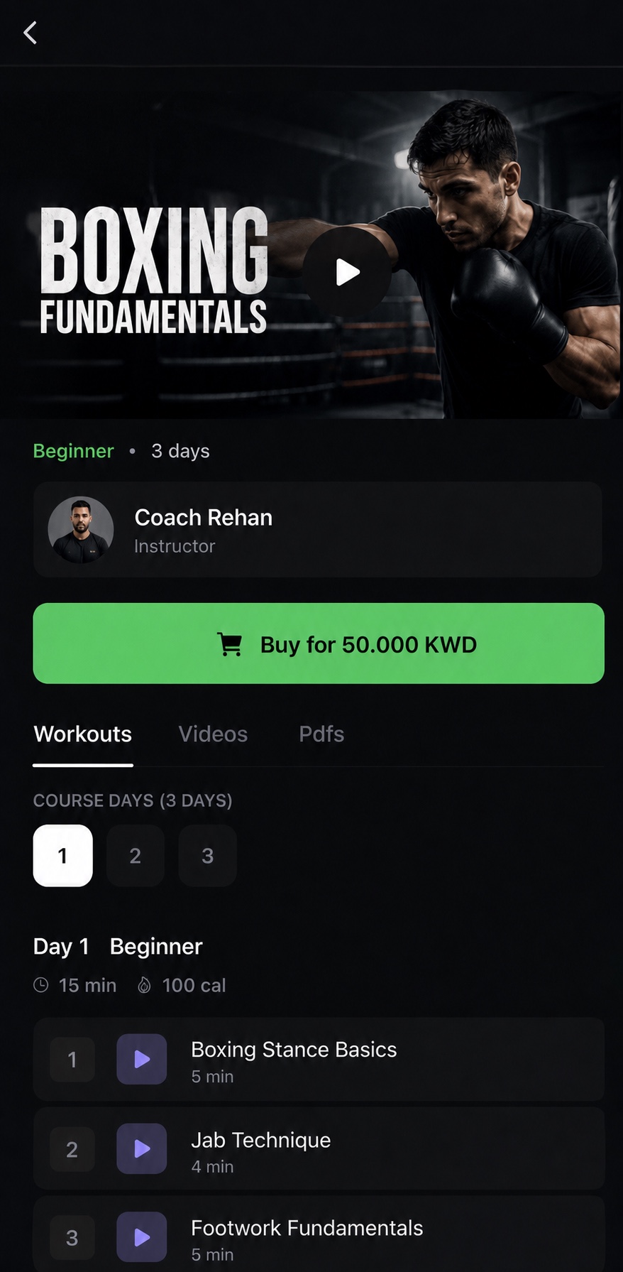 Haiiba course screen for Boxing Fundamentals